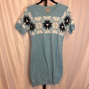 Moods of Norway Blue and White Snowflake Sweater Dress, size Medium